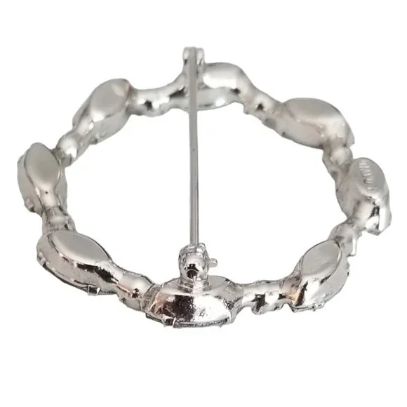 B David Silver Tone AB Rhinestone Faux Pearl Round Open Brooch Pin, Signed M354 - Picture 3 of 6